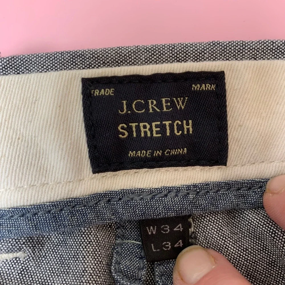 J.Crew 770 Straight‎ Fit Pants Mens 34x34 Grey Stretch Chambray Chinos Excellent